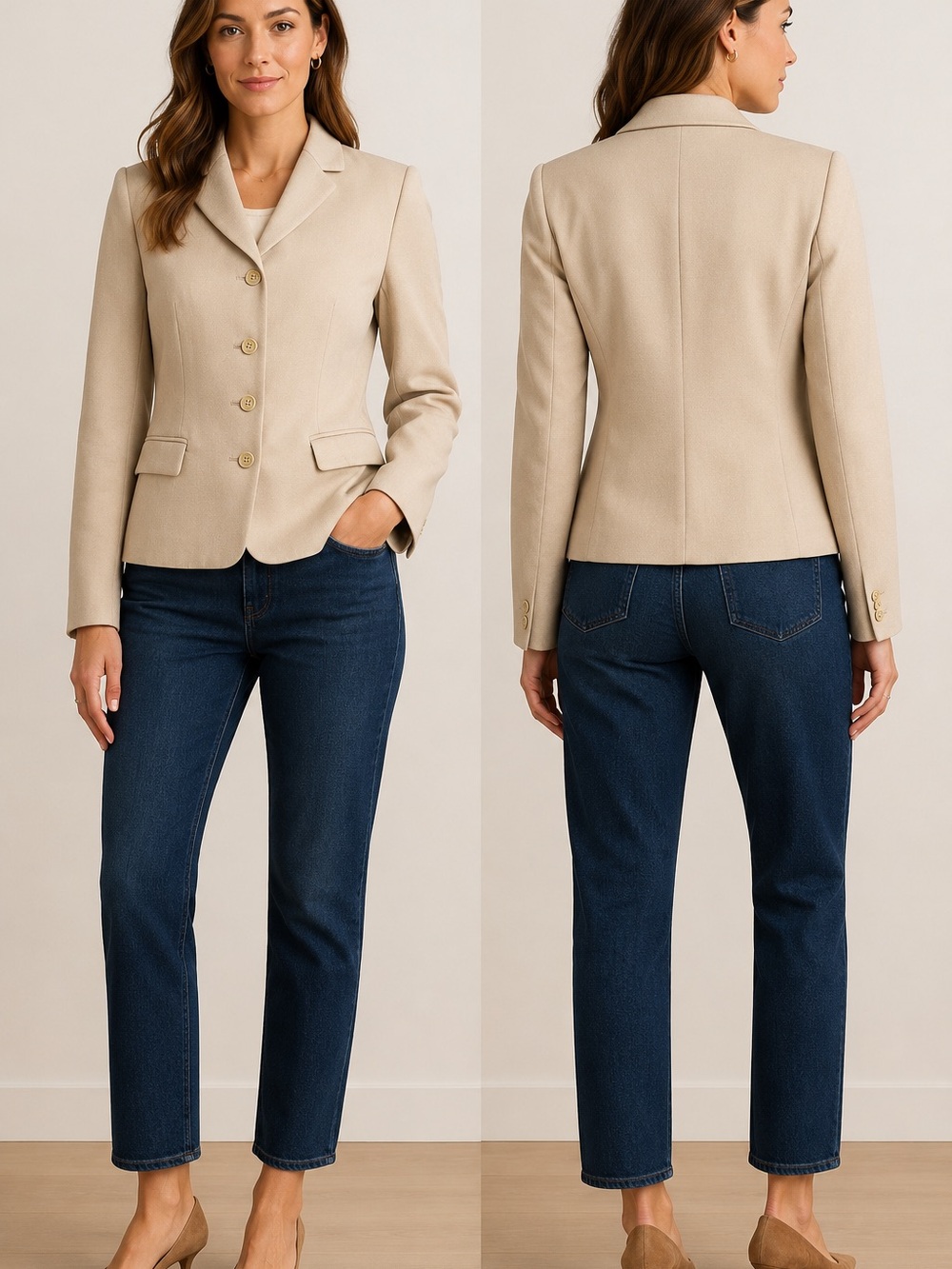 J.Crew Beige 4 Button Tailored Blazer Estimated Size 0-2